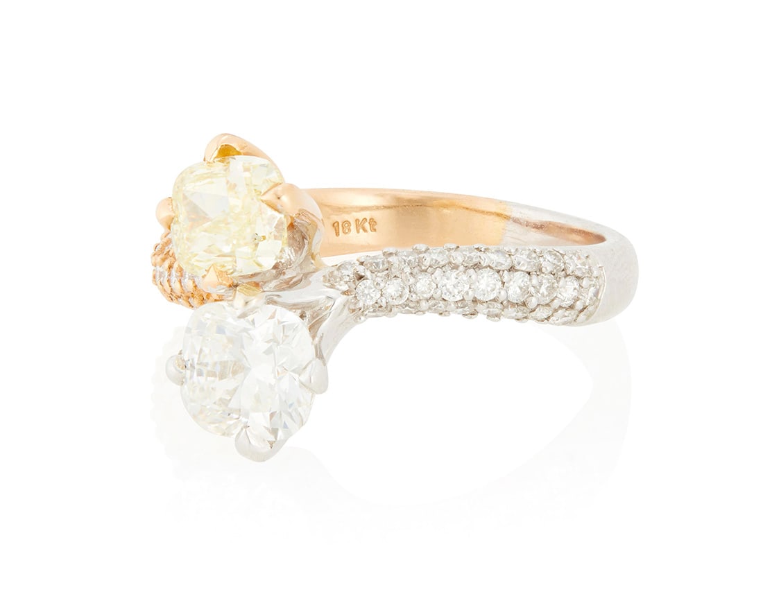 An 18K Bi-Color Gold, Fancy Yellow Diamond and Diamond Ring (1 of 6)