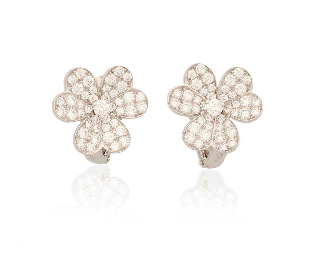 Van Cleef & Arpels: A Pair of 18K White Gold and Diamond 'Frivole' Earrings (1 of 4)