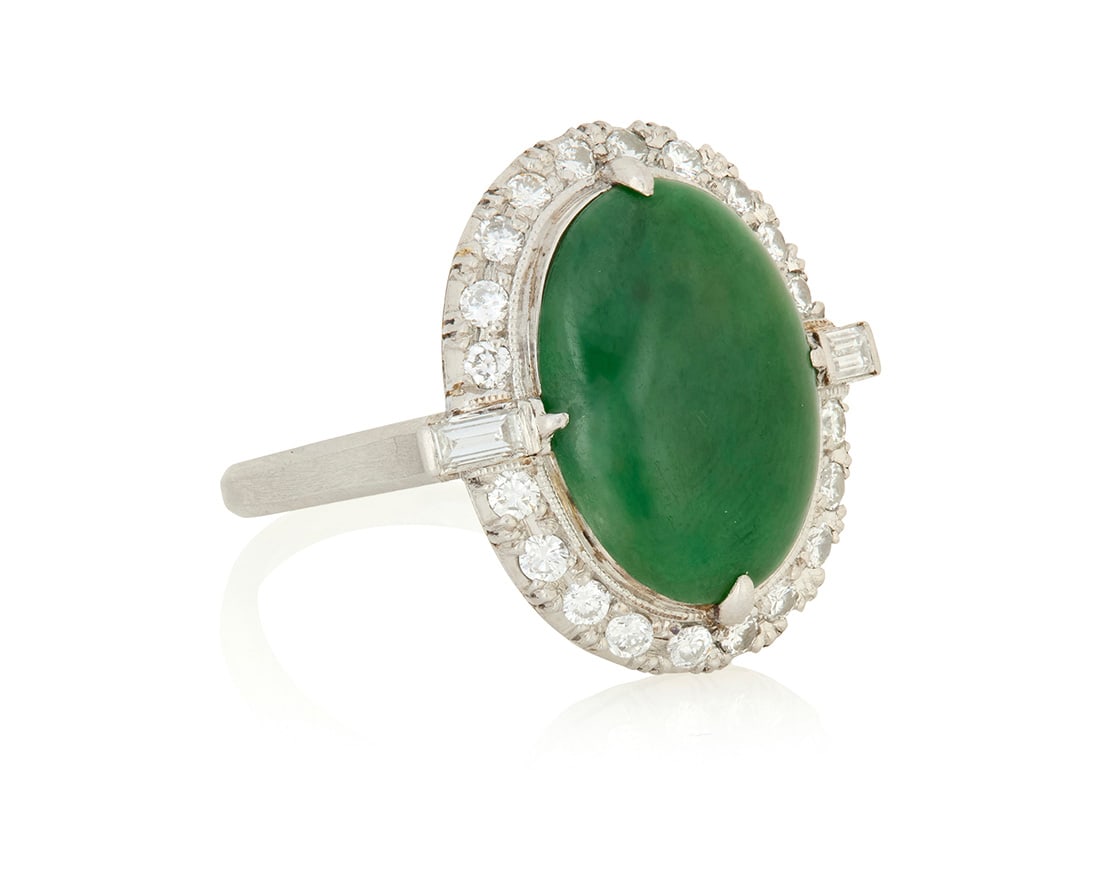 A Platinum, Jade and Diamond Ring (1 of 3)