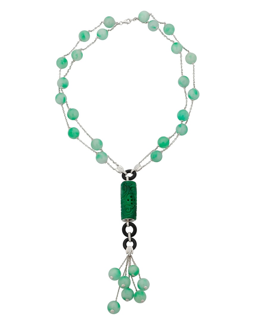 A White Gold, Jade, Onyx and Diamond Necklace (1 of 3)