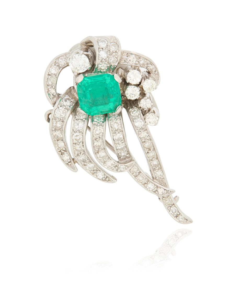 A Platinum, Emerald and Diamond Brooch (1 of 3)