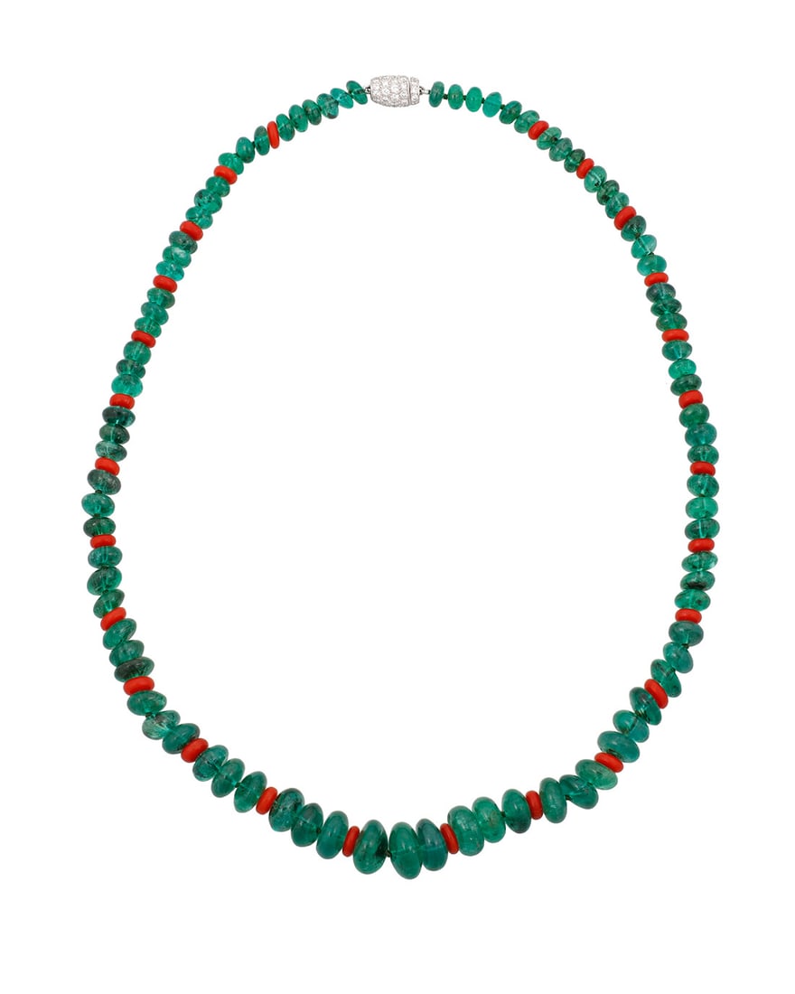 Bulgari: A Platinum, Emerald, Coral and Diamond Necklace (1 of 3)