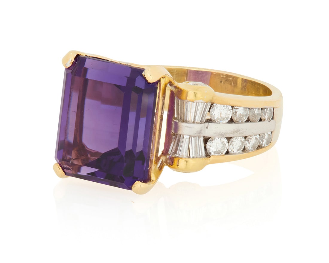 An 18K Bi-Color Gold, Amethyst and Diamond Ring (1 of 4)