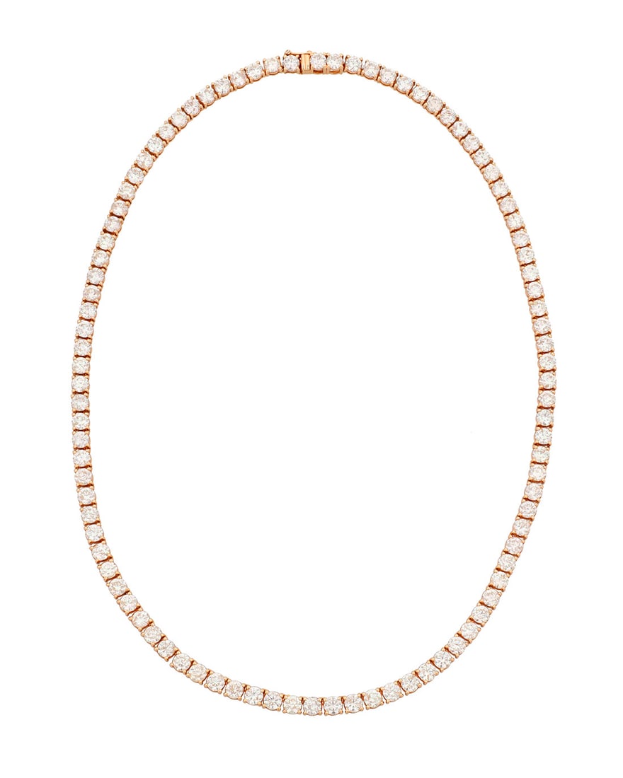 A 14K Gold and Diamond Necklace: A 14K Gold and Diamond Necklace Featuring ninety-four round diamonds weighing approximately 31.5 carats Length: 18 in. 32.8 grams gross