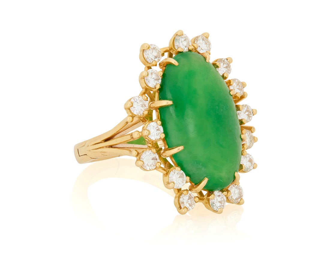 An 18K Gold, Jade and Diamond Ring (1 of 4)