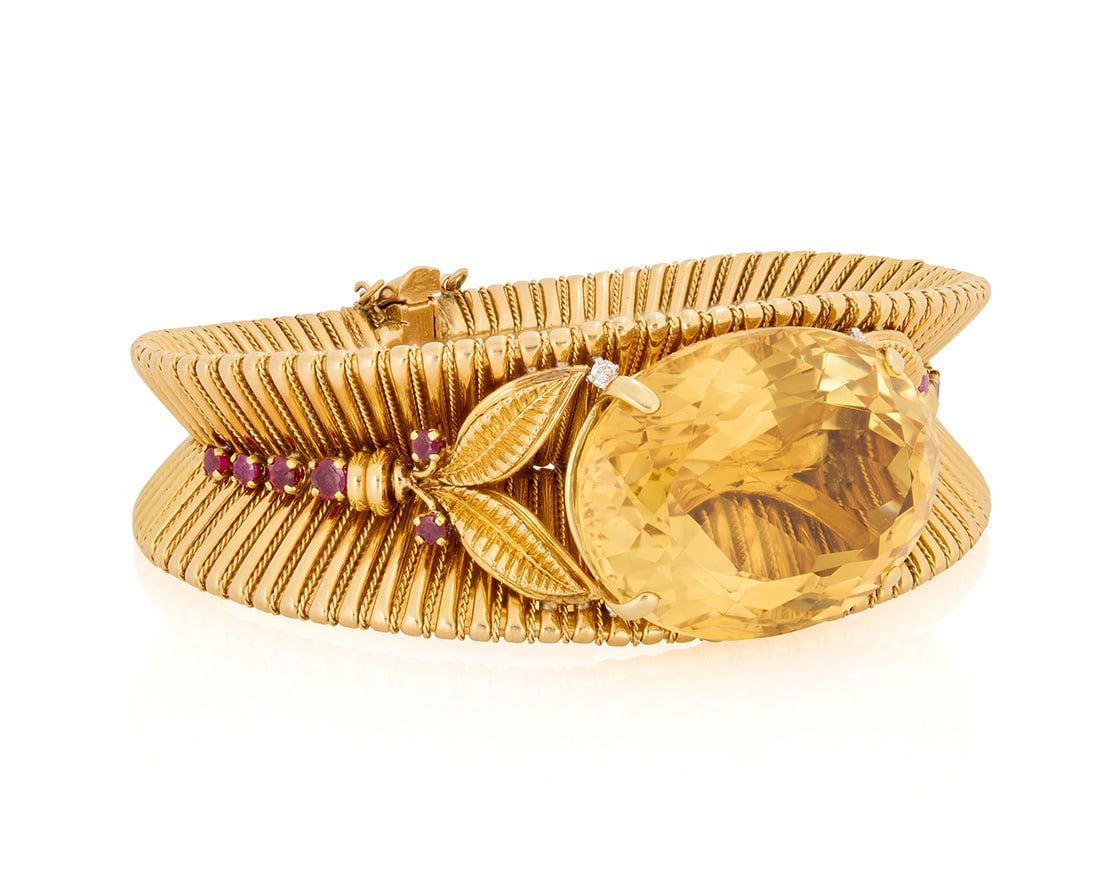 Rene Boivin: An 18K Gold, Citrine and Ruby Bracelet (1 of 4)