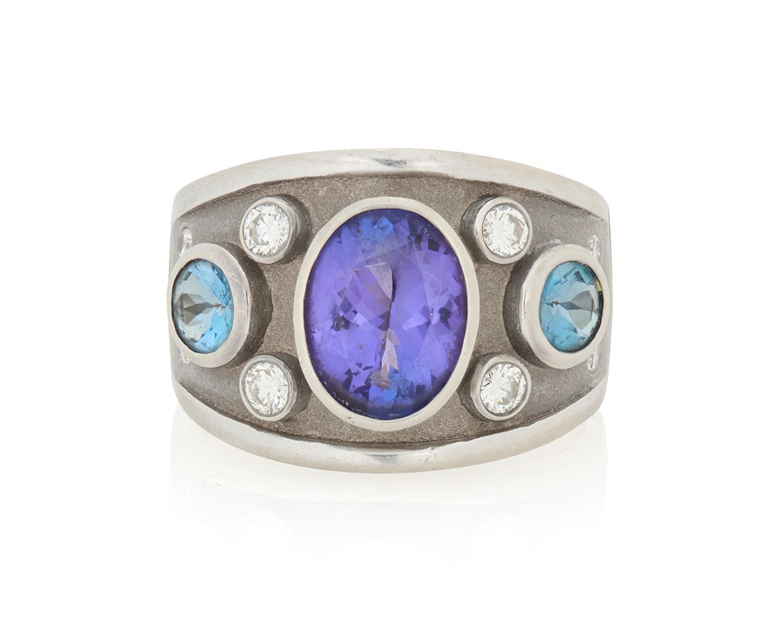 An 14K White Gold, Tanzanite and Diamond Ring (1 of 4)