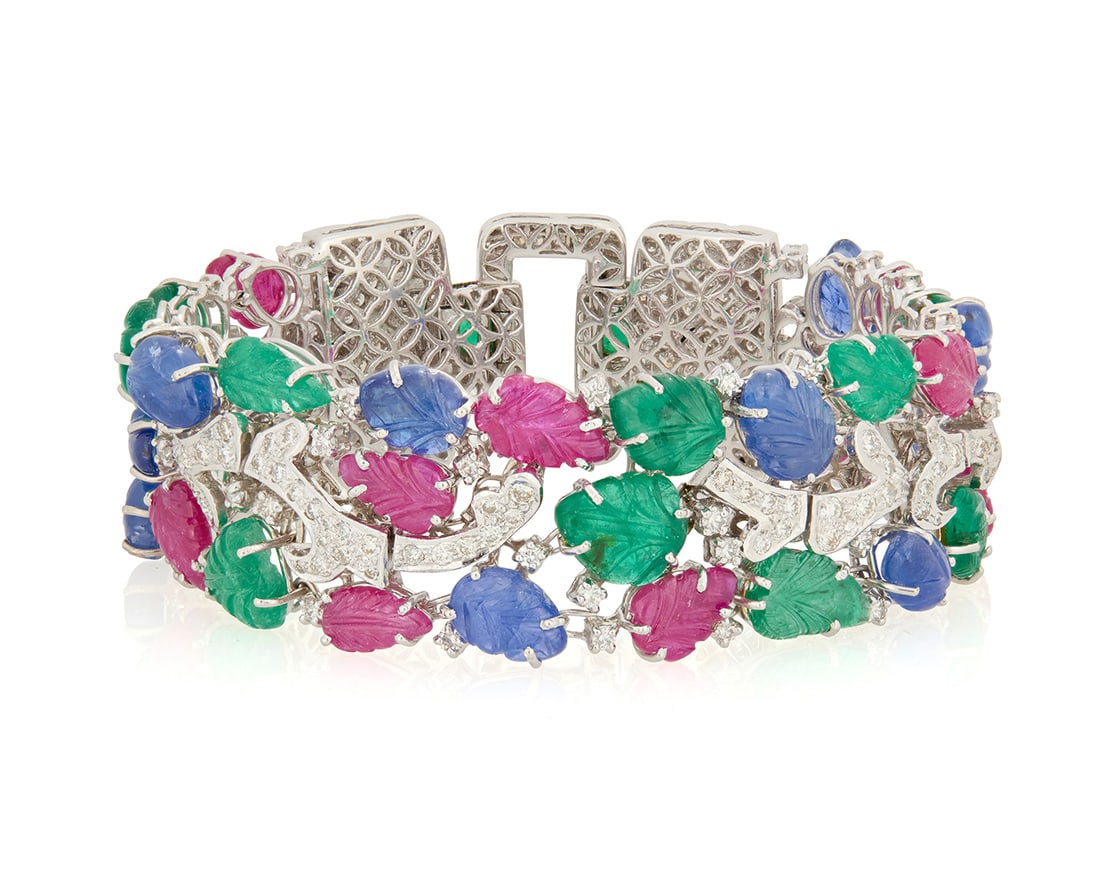 An 18K White Gold, Gem-Set and Diamond Bracelet (1 of 4)
