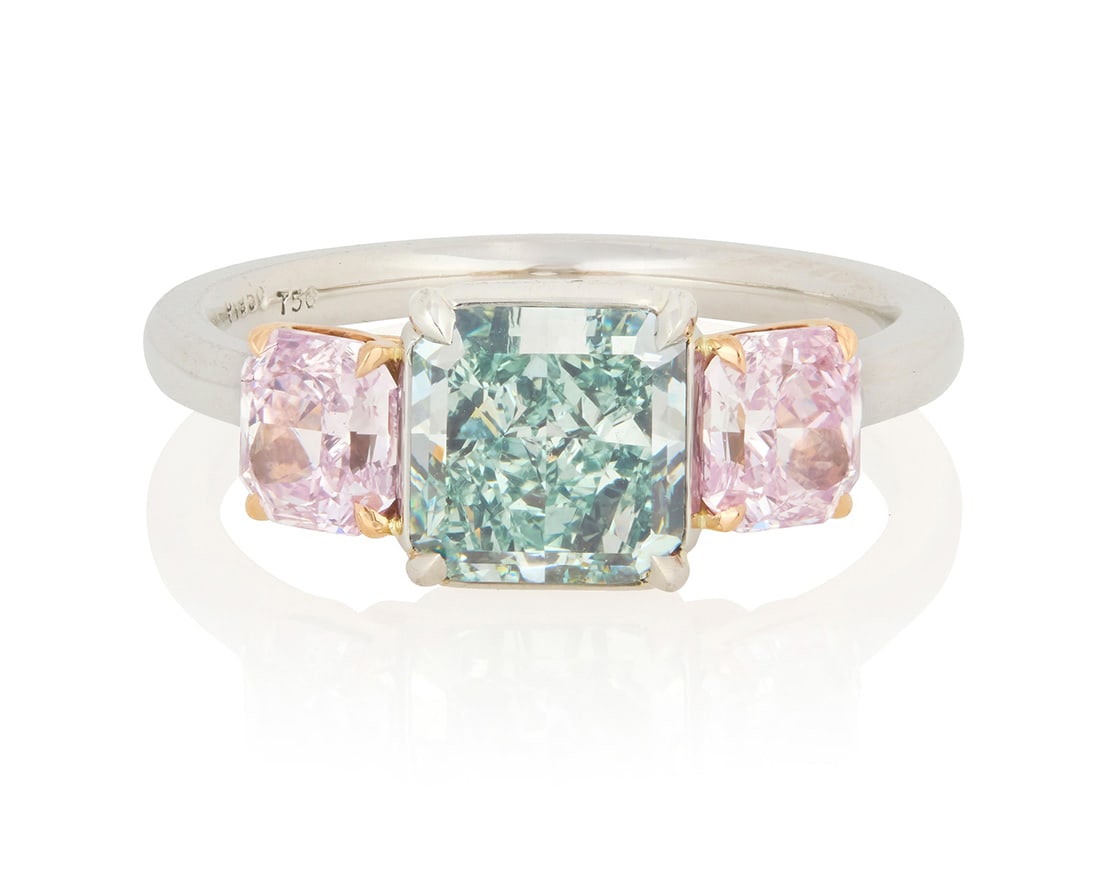 A Platinum, 18K Rose Gold and Fancy Colored Diamond Ring (1 of 8)