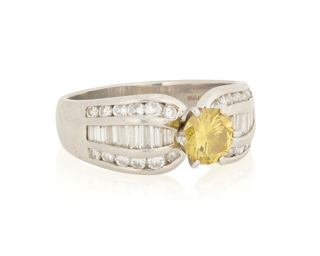 A Platinum, Colored Diamond and Diamond Ring (1 of 3)