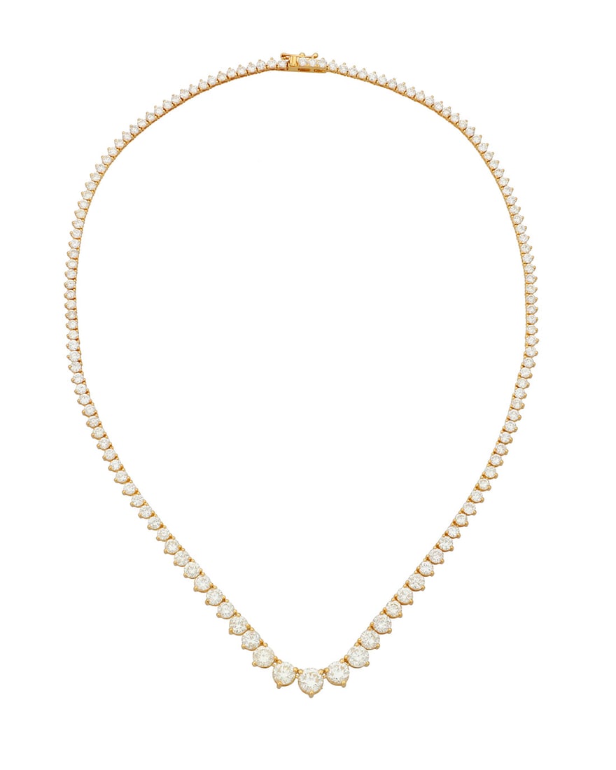 A 14K Gold and Diamond Necklace: A 14K Gold and Diamond Necklace Featuring graduated round diamonds weighing approximately 14.11 carats Length: 16 in. 17.3 grams gross