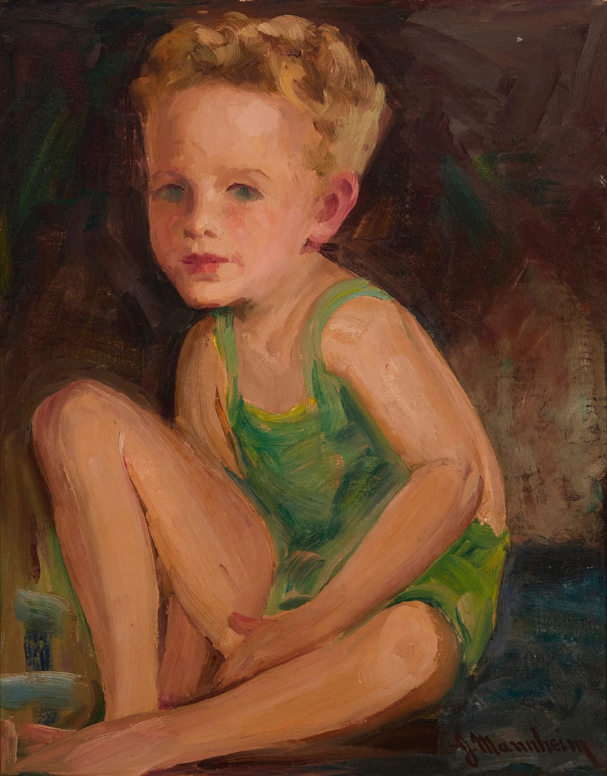 Jean Mannheim (1863-1945), Portrait of a young boy in green overalls (1 of 5)