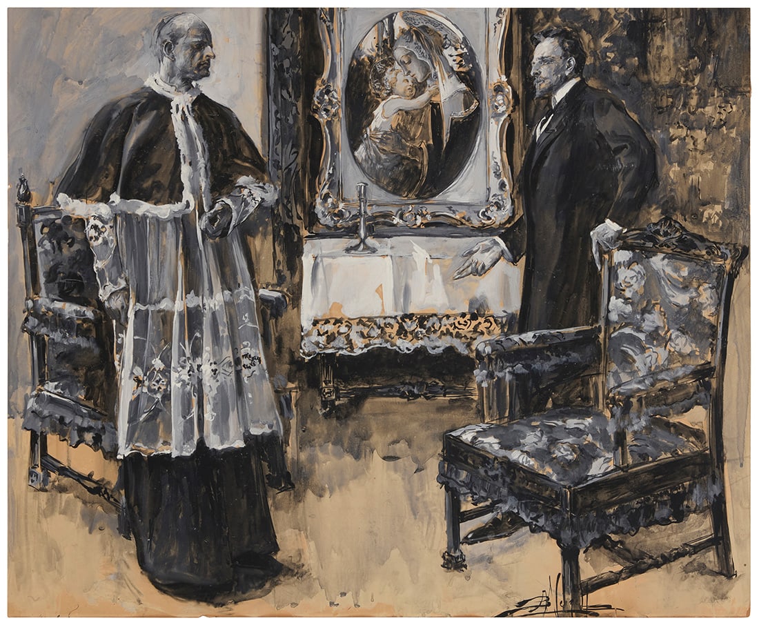 Albert Beck Wenzell (1864-1917), A gentleman talking to a priest in a parlor; A seated lady and (1 of 7)