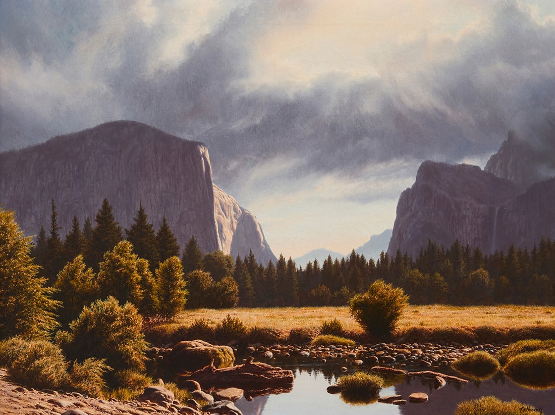 James Fetherolf (1925-1994), "Yosemite Meadow": James Fetherolf(1925-1994)"Yosemite Meadow"Oil on canvasSigned lower right: Fetherolf; titled on the frame's backing paper; with the artist's copyright ink stamp, verso18.25" H x 24.125" W Prove