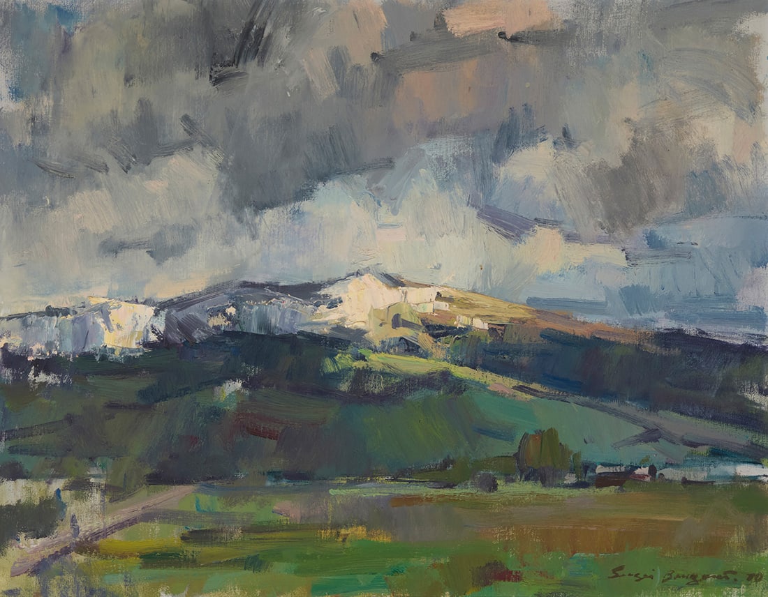 Sergei Bongart (1918-1985), Mountain landscape, 1970: Sergei Bongart (1918-1985) Mountain landscape, 1970 Oil on canvas Signed and dated lower right: Sergei Bongart 70 22" H x 28" W Provenance: The Estate of Sergei Bongart