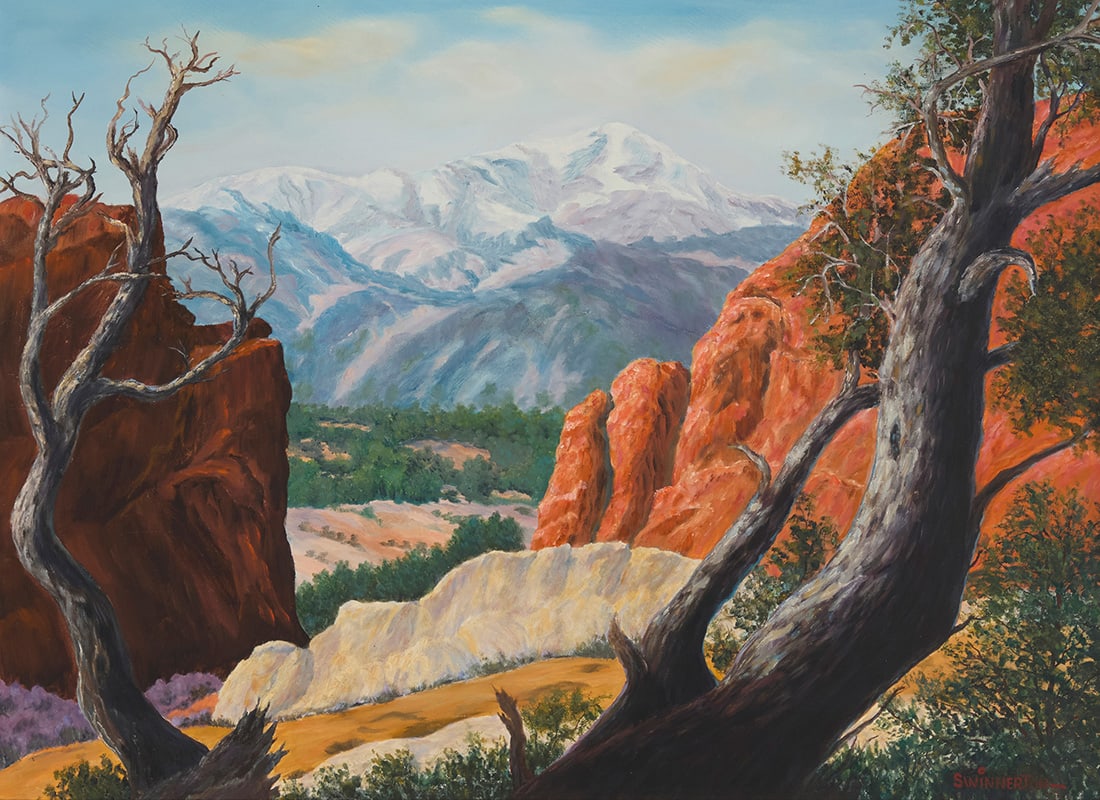 James Swinnerton (1875-1974), "Garden of the Gods": James Swinnerton (1875-1974) "Garden of the Gods" Oil on canvas board Signed lower right: Swinnerton; titled by repute 22" H x 30" W