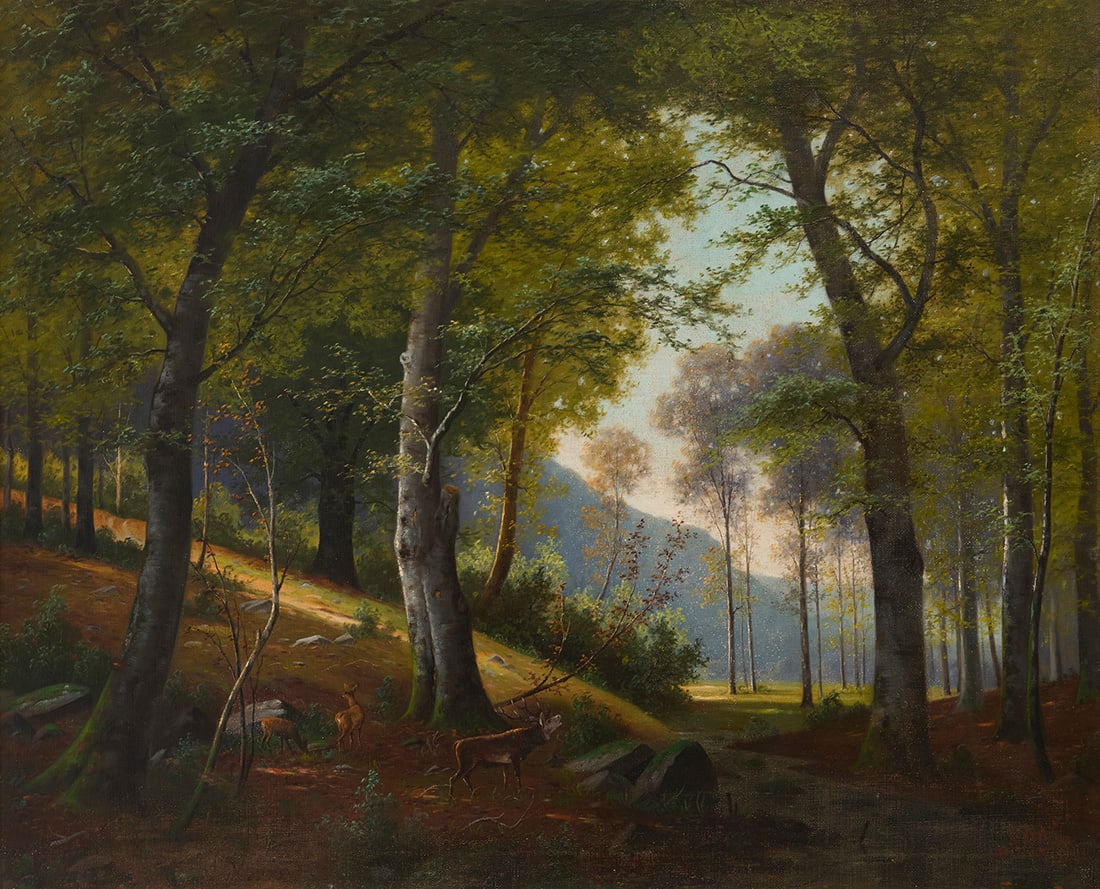 Arthur Fitzwilliam Tait (1819-1905), A stag and two does in a forest, 1886 (1 of 5)