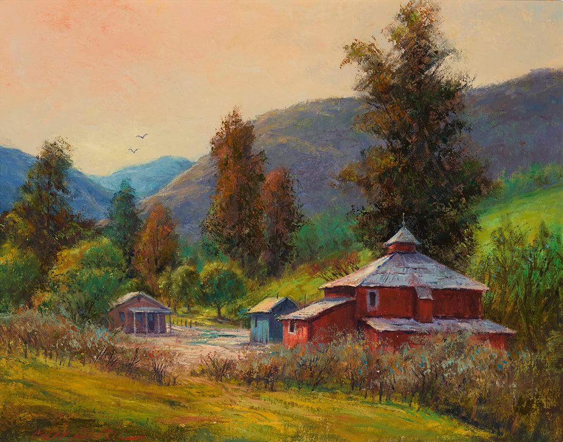 Ben Abril (1923-1995), "Newhall California, Old Mentry Barn, Pico Canyon": Ben Abril (1923-1995) "Newhall California, Old Mentry Barn, Pico Canyon" Oil on canvas Signed lower left: Ben Abril; titled on the stretcher 22" H x 28.25" W