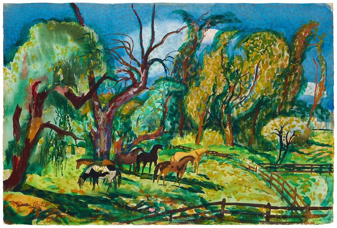 Millard Owen Sheets (1907-1989), "Grazing Horses," 1973 (1 of 8)