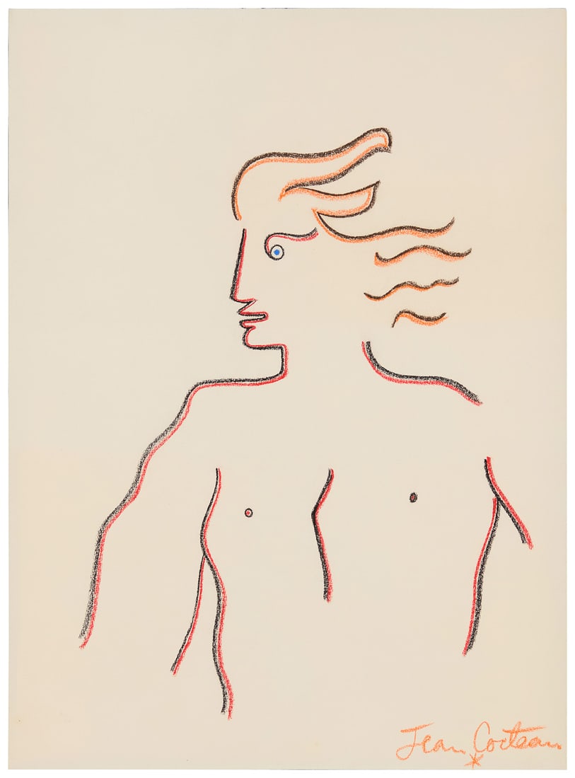 Jean Cocteau (1889-1963), Modernist figure: Jean Cocteau (1889-1963) Modernist figure Pastel on Canson paper Signed and with his device, lower right: Jean Cocteau; inscribed in pencil with a large letter "A" in a circle, verso, presumably in an