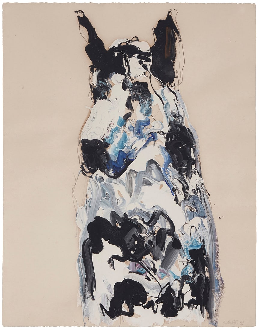 Theodore Waddell (b. 1941), Portrait of Bauhaus, 1984: Theodore Waddell (b. 1941) Portrait of Bauhaus, 1984 Oil and crayon on cream paper Signed and dated in pencil, lower right: T. Waddell 84 Sheet: 26" H x 19.75" W Provenance: The Personal Collect