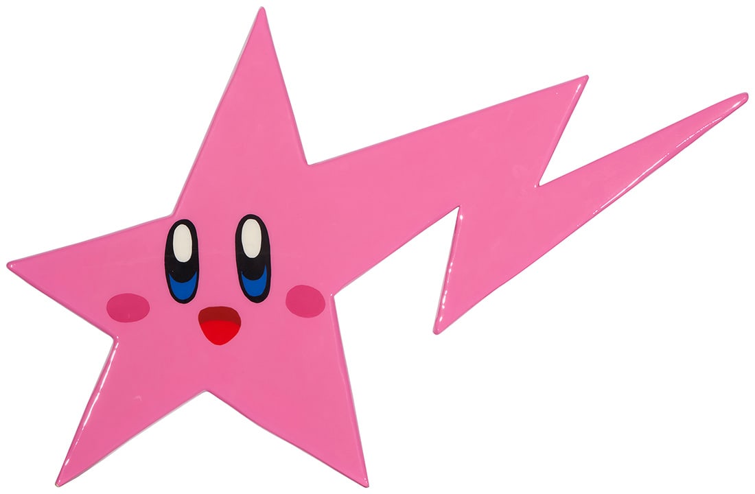 Lowkey (21st Century) x KIRBY X BAPESTA, LED wall art, 2023: Lowkey (21st Century) x KIRBY X BAPESTA LED wall art, 2023 Twice signed and once dated: lowkey Enameled resin and wood with LED strip lighting, electrified 22.25" H x 48" W x 1.75" D