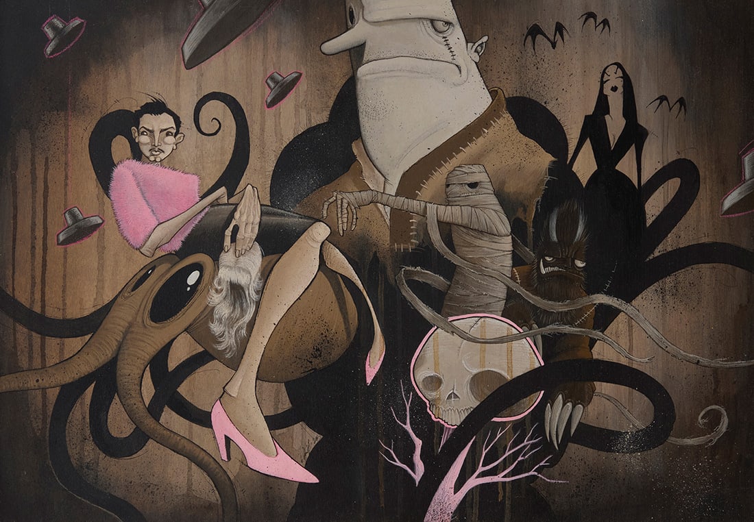 Gris Grimly (b. 1975), "I Awoke Early The Day I Died," 2008: Gris Grimly (b. 1975) "I Awoke Early The Day I Died," 2008 Acrylic, ink, and mixed media on panel Signed and dated lower center: G. Grimly; titled by repute Sight: 16.5" H x 23.625" W Other notes: