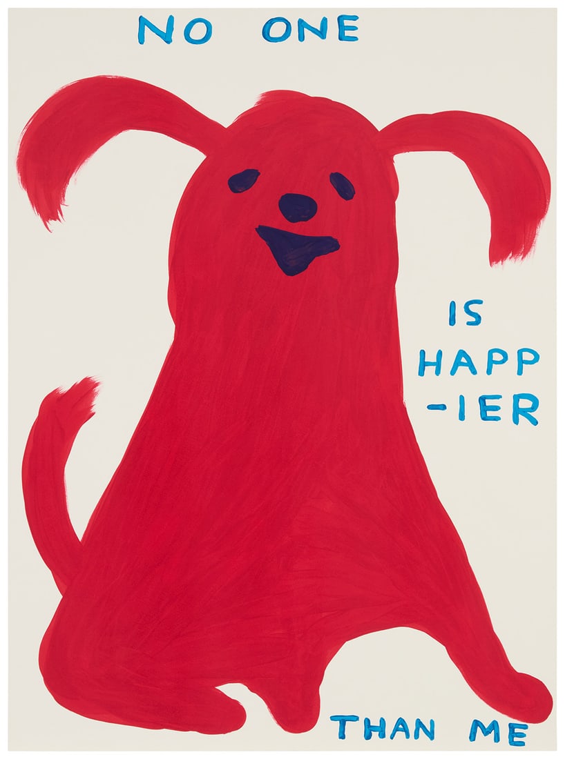 David Shrigley (b. 1968), "No One Is Happier Than Me," 2022: David Shrigley (b. 1968) "No One Is Happier Than Me," 2022 Screenprint in colors on Somerset Tub paper Edition: 22/125 Initialed, dated, and numbered in pencil verso: DS 2022 Sheet: 30" H x 22.125" W;