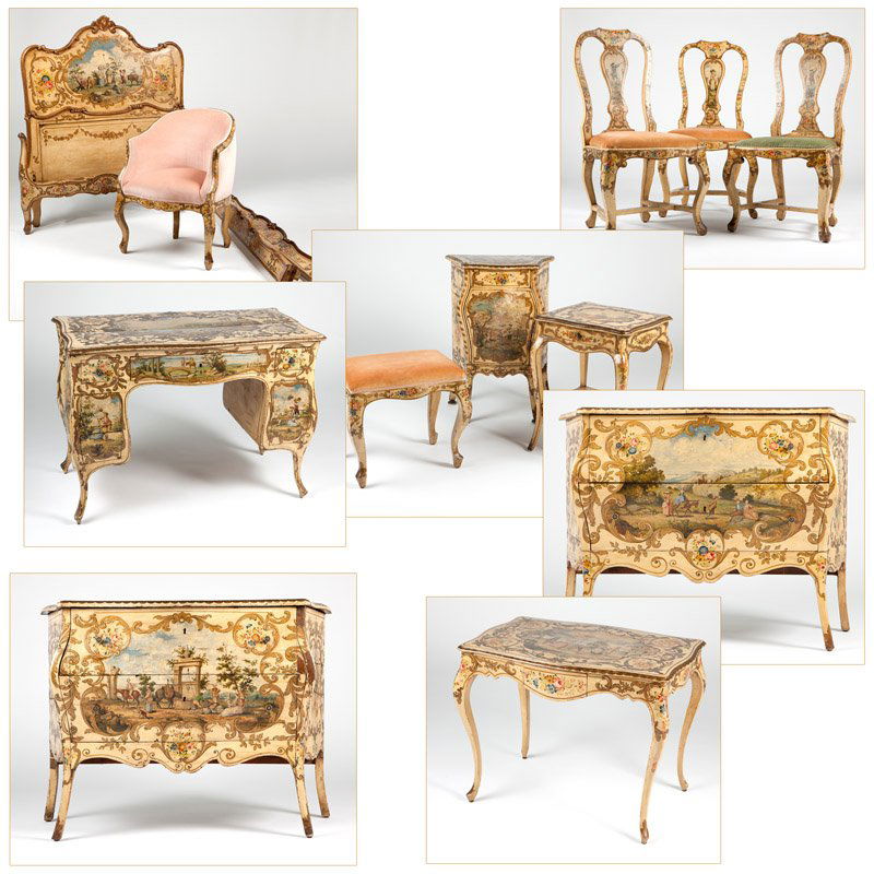 An Italian Rococo style painted bedroom set