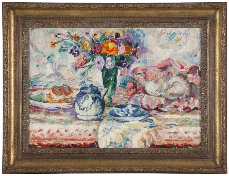 Lucie Cousturier (1876-1925 France): Still life with fruit, signed upper right: Lucie Cousturier, oil on canvasboard, 17'' H x 24.5'' W, est: $4000/6000