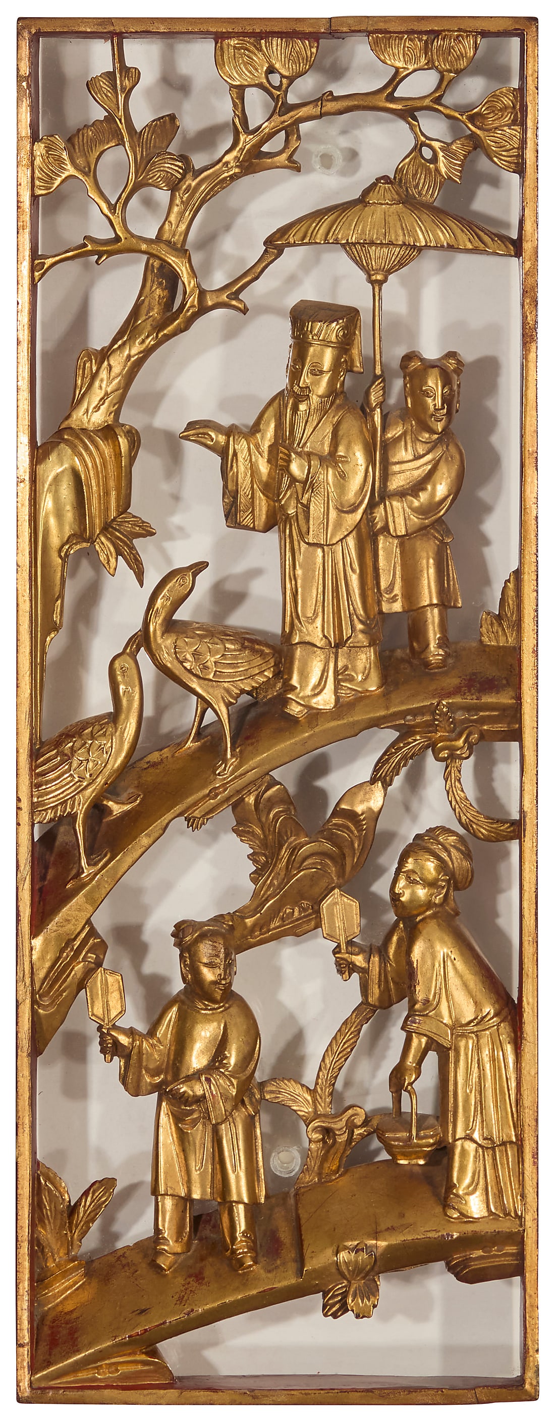 Three Chinese carved giltwood panels (1 of 10)