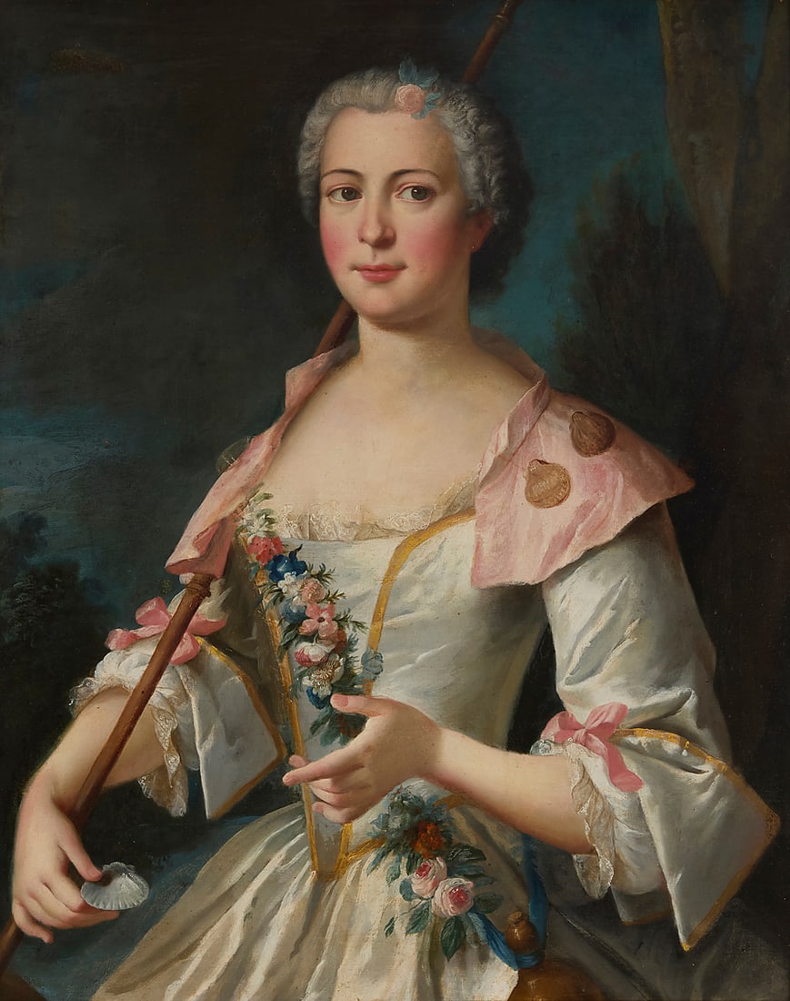In the manner of Francois-Hubert Drouais (1727-1775): In the manner of Francois-Hubert Drouais (1727-1775) Allegorical portrait of a woman as Venus (possibly Princess Sophie of France) Oil on canvas, presumably laid to canvas Appears unsigned 31.75" H x 