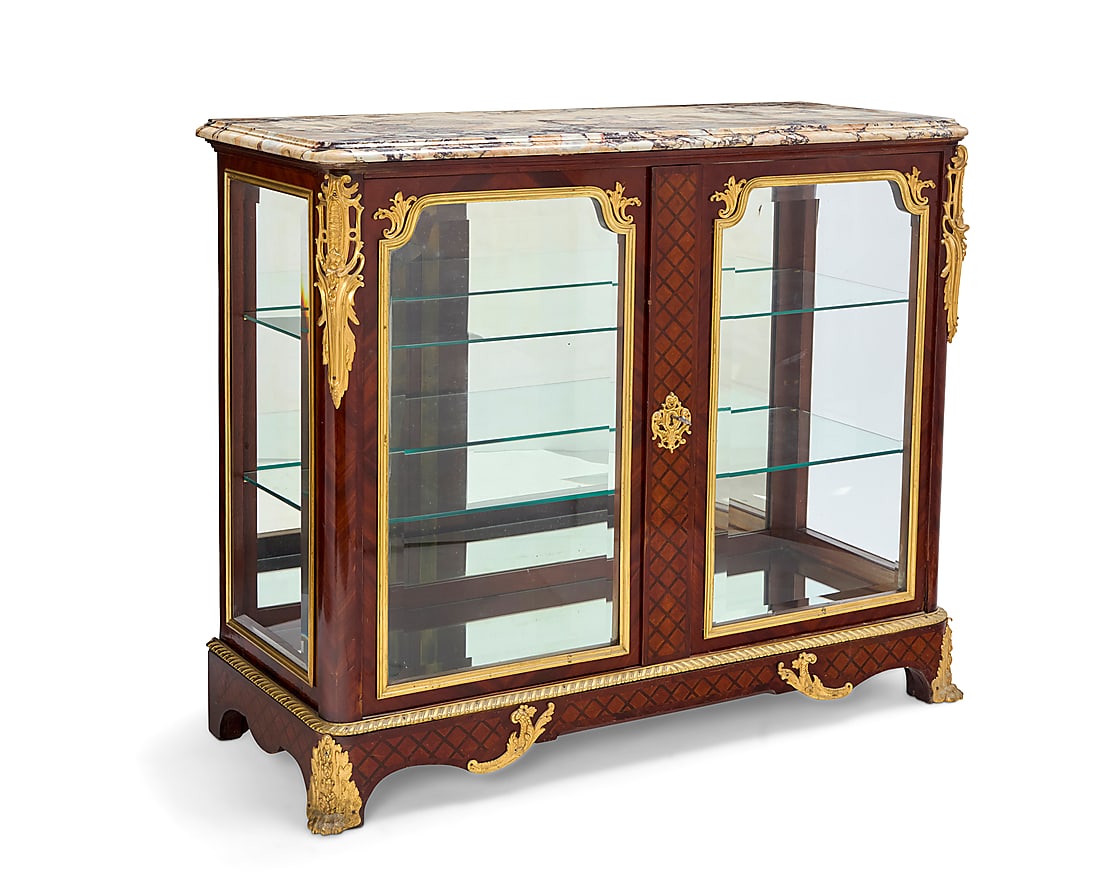 A Louis XV style gilt bronze mounted parquetry rosewood vitrine (1 of 12)