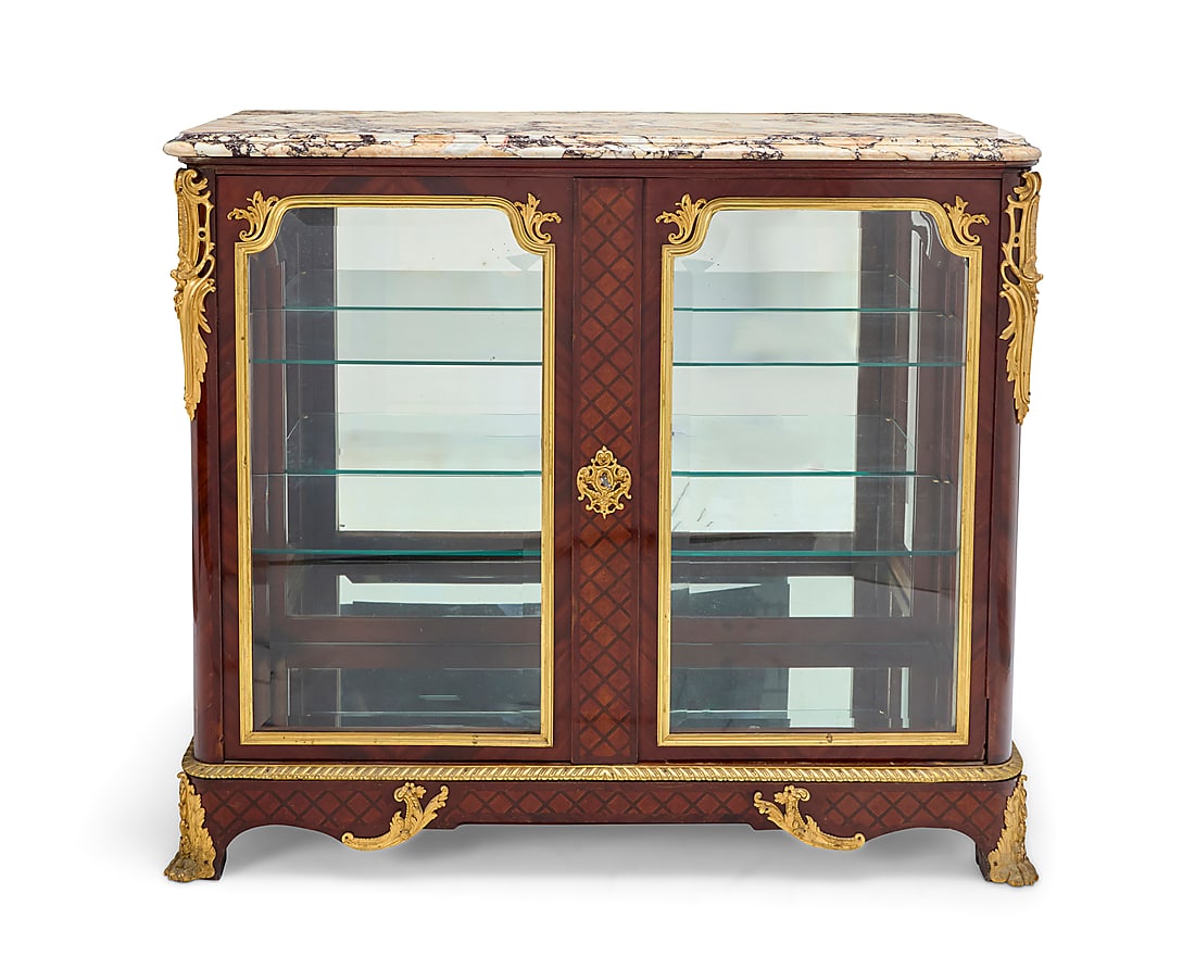 A Louis XV style gilt bronze mounted parquetry rosewood vitrine - 2
