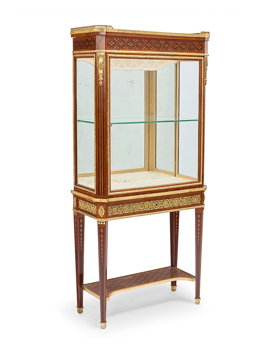 A Louis XVI style gilt bronze mounted marquetry vitrine cabinet (1 of 12)