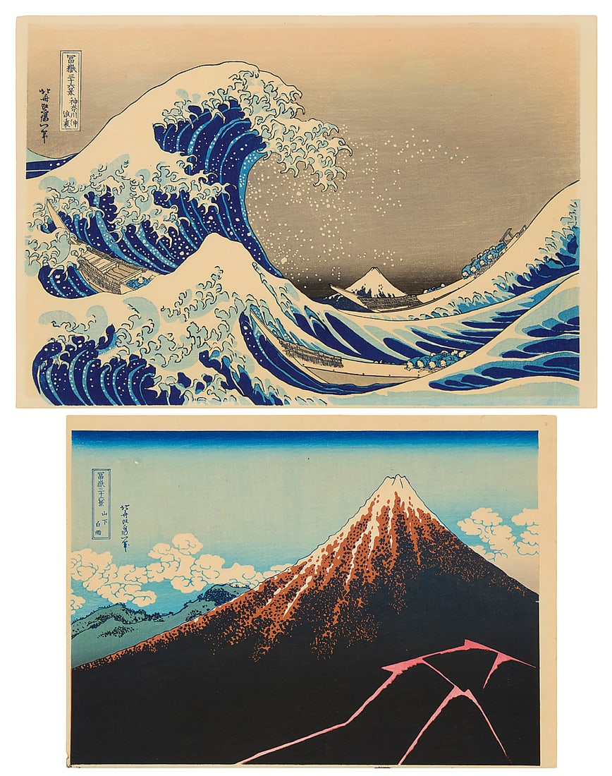 Katsushika Hokusai (1760-1849): Katsushika Hokusai (1760-1849) Two works: "Under the Wave off Kanagawa," from the series "Thirty-six Views of Mount Fuji," circa 1830-32 Woodcut in colors on paper From the edition of unknown size and