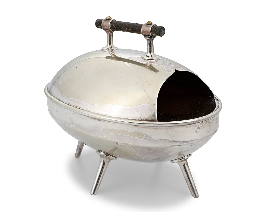 Christopher Dresser (1834-1904), An electroplated silver spoon warmer, circa 1880 (1 of 3)