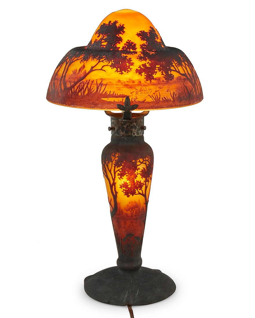 A Daum cameo glass landscape table lamp - 2