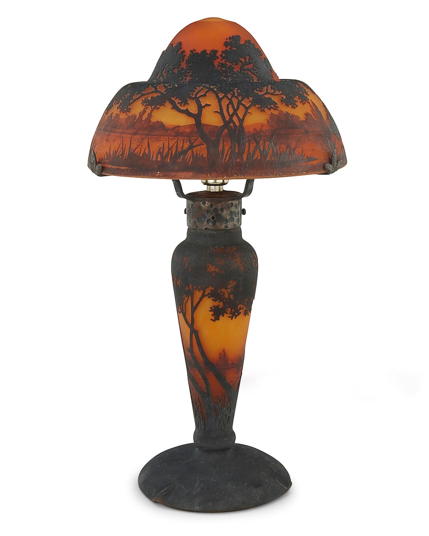 A Daum cameo glass landscape table lamp - 3