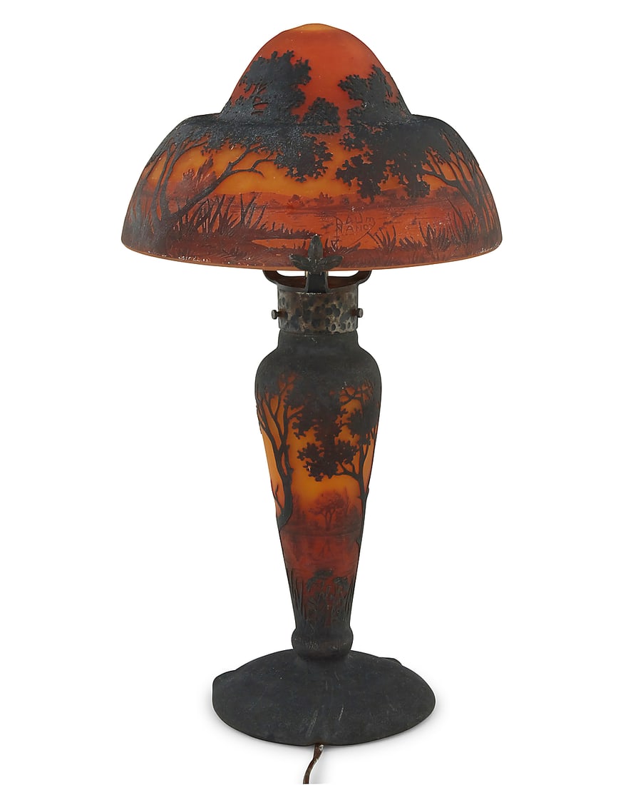 A Daum cameo glass landscape table lamp - 4