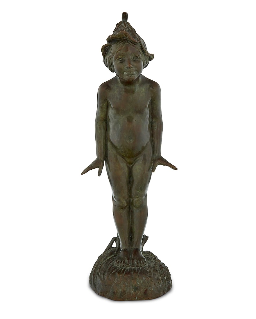 Edward Berge (1876-1924), "Wild Flower," modeled 1923: Edward Berge (1876-1924) "Wild Flower," modeled 1923 Verdigris patinated bronze From the edition of unknown size Signed in the casting: E. BERGE; foundry mark: ROMAN BRONZE WORKS / N-Y-; incised to in