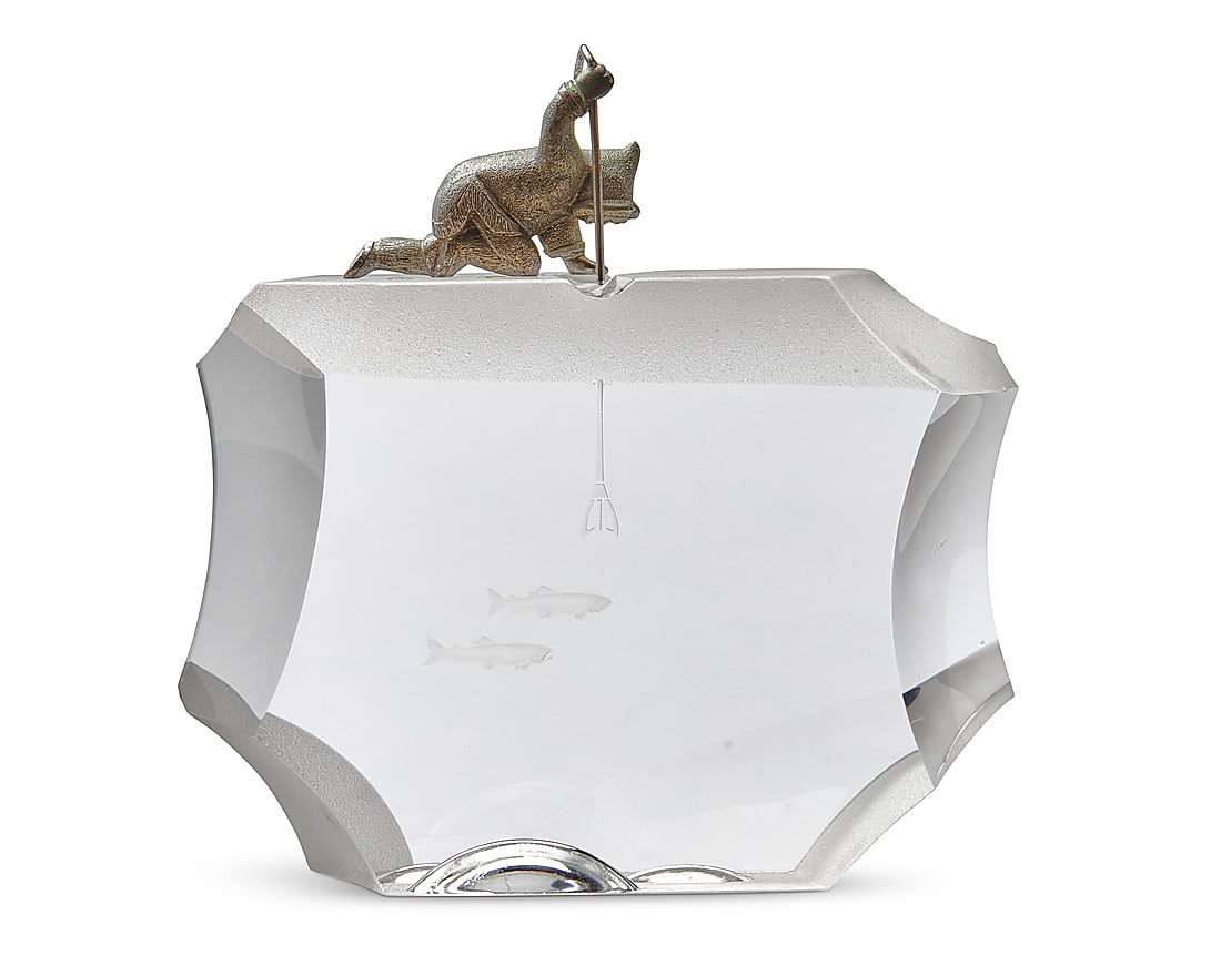 A Steuben rhodium plated sterling silver and glass 'Arctic Fisherman' sculpture (1 of 2)