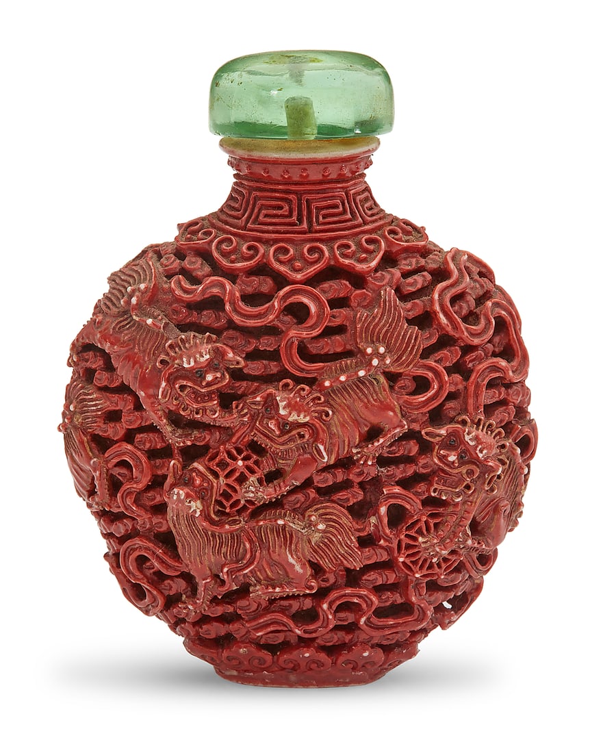 A Chinese carved porcelain snuff bottle (1 of 5)