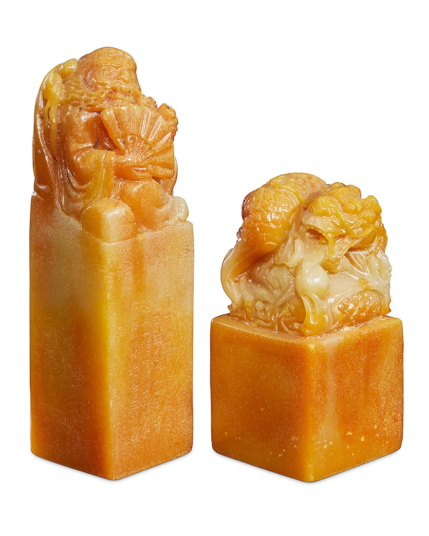 Two Chinese carved shoushan stone seals (1 of 5)