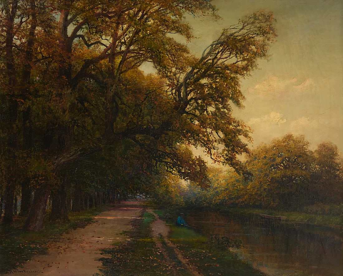 Robert Ward van Boskerck (1855-1932), Path along a river: Robert Ward van Boskerck (1855-1932) Path along a river Oil on canvas Signed lower left: R.W. van Boskerck 32" H x 40" W