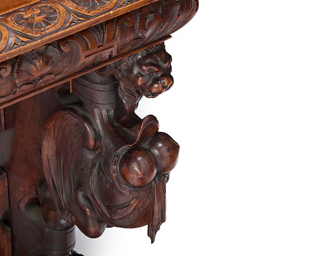 A Renaissance style carved walnut library table - 4