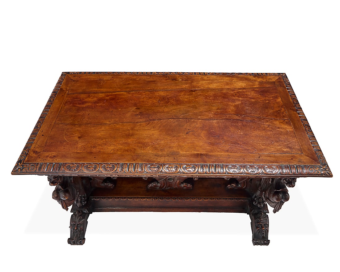 A Renaissance style carved walnut library table - 6