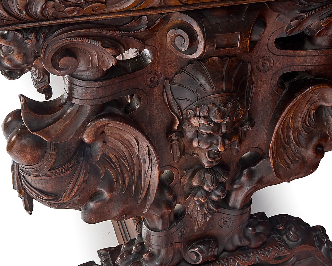 A Renaissance style carved walnut library table - 7