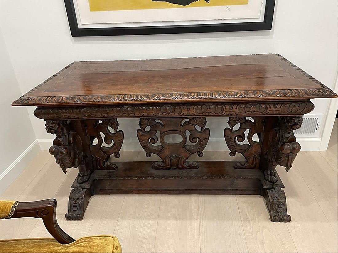 A Renaissance style carved walnut library table - 9