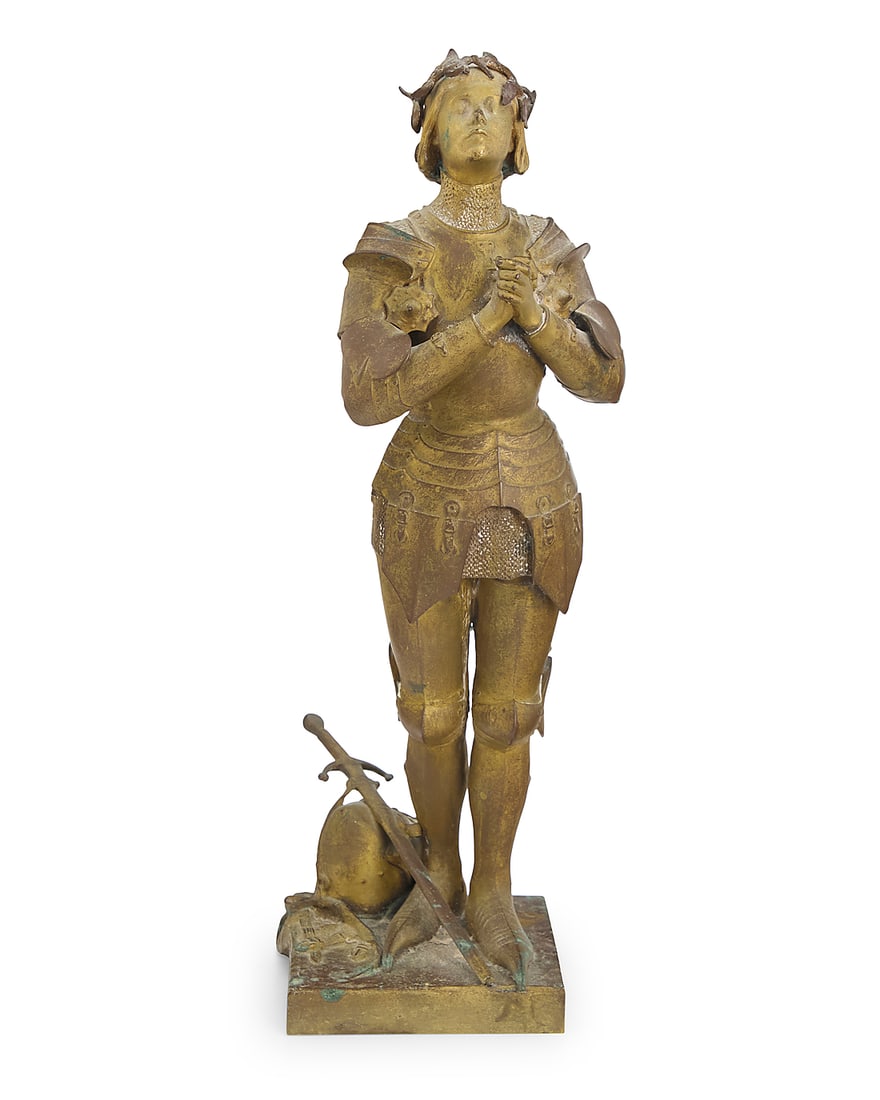 Antonin Mercie (1845-1916),), Joan of Arc: Antonin Mercie (1845-1916), Joan of Arc gilt bronze Early 20th century Impressed to sides of base: Mercie [script] / SIOT PARIS [foundry] 13.5" H x 4.875" W x 5" D Provenance: Private Estat
